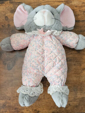 Vintage 1991 Commonwealth Toys gray and pink plush mouse